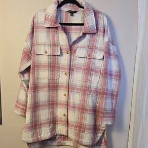 XL Beige Pink Plaid Wool Blend  Banana Republic Jacket Shirt